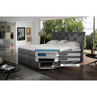 Ensemble boxspring complet tête de lit + sommiers + matelas + surmatelas MIRO en simili noir - 140x200 cm