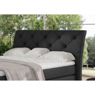 Ensemble boxspring complet tête de lit + sommiers + matelas + surmatelas MIRO en simili noir - 160x200 cm