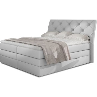 Ensemble boxspring complet tête de lit + sommiers + matelas + surmatelas MIRO en simili blanc - 140x200 cm