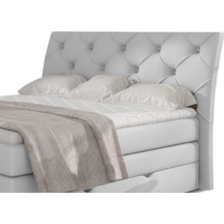 Ensemble boxspring complet tête de lit + sommiers + matelas + surmatelas MIRO en simili blanc - 140x200 cm