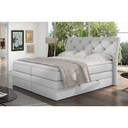 Ensemble boxspring complet tête de lit + sommiers + matelas + surmatelas MIRO en simili blanc - 160x200 cm