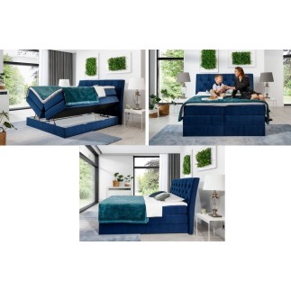 Ensemble boxspring complet tête de lit + sommiers + matelas + surmatelas MIRO en simili blanc - 160x200 cm