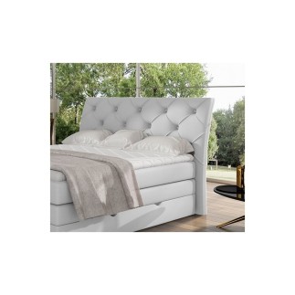 Ensemble boxspring complet tête de lit + sommiers + matelas + surmatelas MIRO en simili blanc - 180x200 cm