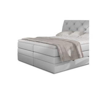 Ensemble boxspring complet tête de lit + sommiers + matelas + surmatelas MIRO en simili blanc - 180x200 cm