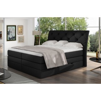 Ensemble boxspring complet tête de lit + sommiers + matelas + surmatelas MIRO tissu luxe noir - 140x200 cm