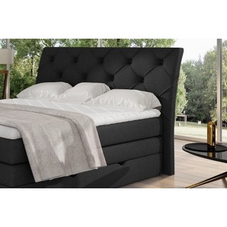 Ensemble boxspring complet tête de lit + sommiers + matelas + surmatelas MIRO tissu luxe noir - 140x200 cm