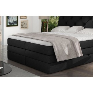 Ensemble boxspring complet tête de lit + sommiers + matelas + surmatelas MIRO tissu luxe noir - 140x200 cm