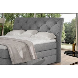 Ensemble boxspring complet tête de lit + sommiers + matelas + surmatelas MIRO tissu luxe gris - 140x200 cm