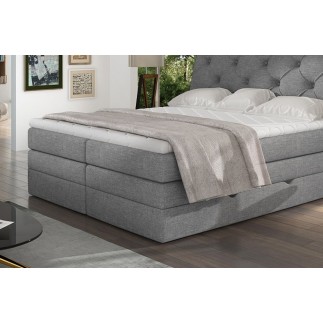 Ensemble boxspring complet tête de lit + sommiers + matelas + surmatelas MIRO tissu luxe gris - 140x200 cm