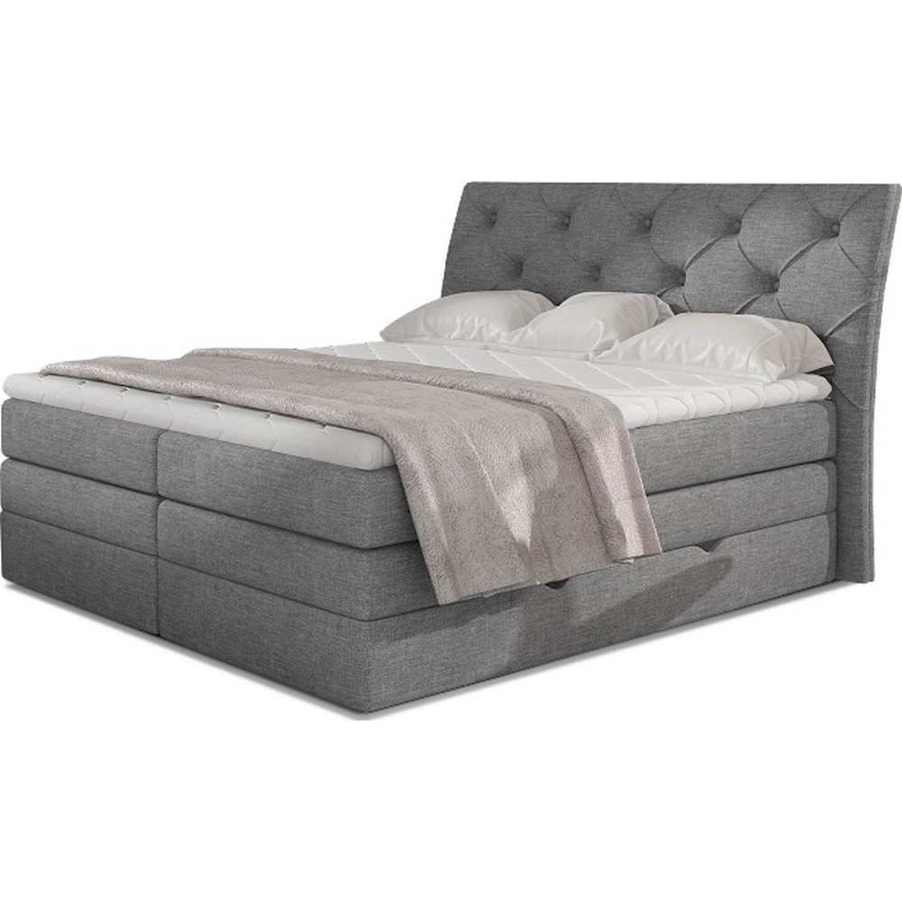 Ensemble boxspring complet tête de lit + sommiers + matelas + surmatelas MIRO tissu luxe gris - 160x200 cm Ensemble boxspring complet tête de lit + sommiers + matelas + surmatelas MIRO tissu luxe gris - 160x200 cm