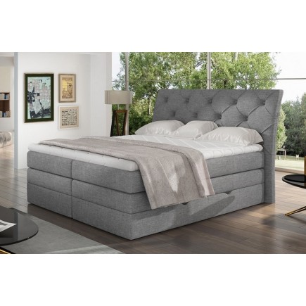 Ensemble boxspring complet tête de lit + sommiers + matelas + surmatelas MIRO tissu luxe gris - 160x200 cm
