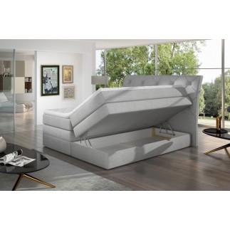 Ensemble boxspring complet tête de lit + sommiers + matelas + surmatelas MIRO tissu luxe gris - 160x200 cm