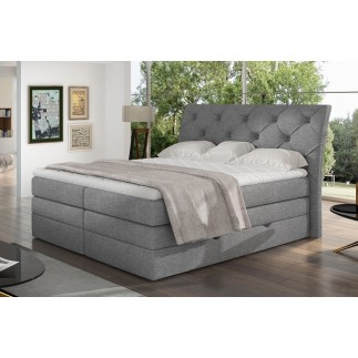 Ensemble boxspring complet tête de lit + sommiers + matelas + surmatelas MIRO tissu luxe gris - 180x200 cm