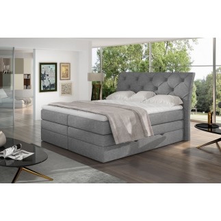 Ensemble boxspring complet tête de lit + sommiers + matelas + surmatelas MIRO tissu luxe gris - 180x200 cm