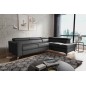 Canapé d'angle convertible en 100% TOUT cuir épais italien de luxe 5/6 places avec coffre, MONZA, noir, angle droit Canapé d'angle convertible en 100% TOUT cuir épais italien de luxe 5/6 places avec coffre, MONZA, noir, angle droit