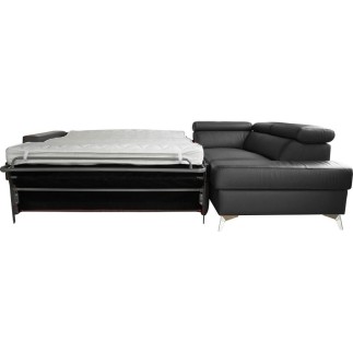 Canapé d'angle convertible en 100% TOUT cuir épais italien de luxe 5/6 places avec coffre, MONZA, noir, angle droit