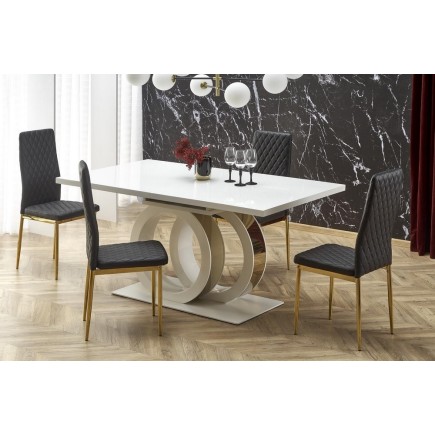 Table extensible GALA en 160 cm extensible à 200 cm, blanc et doré