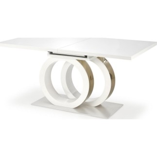 Table extensible GALA en 160 cm extensible à 200 cm, blanc et doré