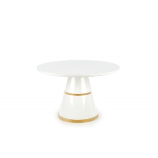 Table ronde VEGO blanc laqué et doré, de diamètre 120 cm