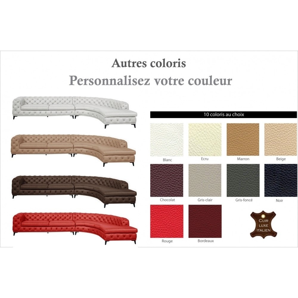 Canapé d'angle en 100% Tout Cuir italien 7 places PRESTIGO, couleur personnalisée, angle droit Canapé d'angle en 100% Tout Cuir italien 7 places PRESTIGO, couleur personnalisée, angle droit