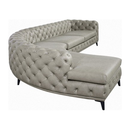 Canapé d'angle en 100% Tout Cuir italien - 7 places PRESTIGO, gris, angle gauche