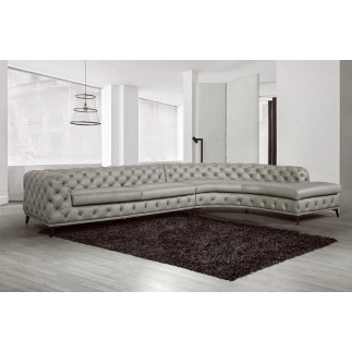 Canapé d'angle en 100% Tout Cuir italien 7 places PRESTIGO, gris, angle droit