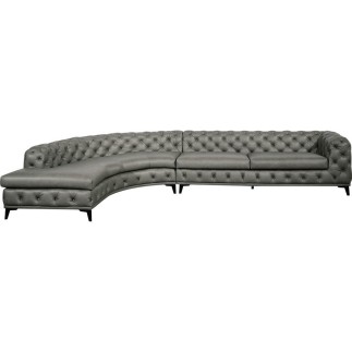 Canapé d'angle en 100% Tout Cuir italien - 7 places PRESTIGO, gris foncé, angle gauche