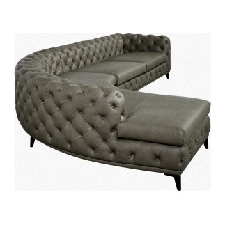 Canapé d'angle en 100% Tout Cuir italien - 7 places PRESTIGO, gris foncé, angle gauche