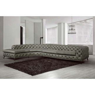 Canapé d'angle en 100% Tout Cuir italien - 7 places PRESTIGO, gris foncé, angle gauche