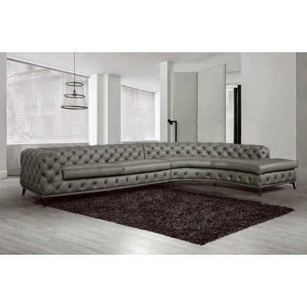 Canapé d'angle en 100% Tout Cuir italien 7 places PRESTIGO, gris foncé, angle droit