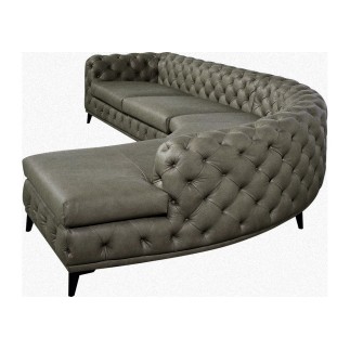 Canapé d'angle en 100% Tout Cuir italien 7 places PRESTIGO, gris foncé, angle droit