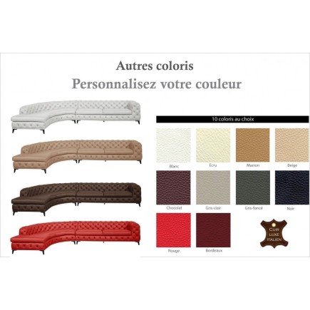Canapé d'angle en 100% Tout Cuir italien 7 places PRESTIGO, couleur personnalisée, angle gauche