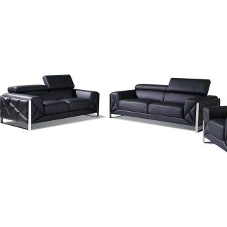 Canapé 2 places en cuir italien vachette DESIGNO noir