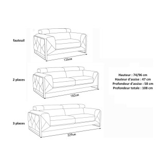 Canapé 3 places en cuir italien vachette DESIGNO gris foncé