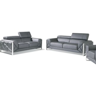 Ensemble canapé 3 places + 2 places en cuir italien vachette DESIGNO gris foncé