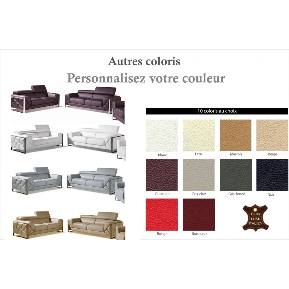 Ensemble canapé 3 places + 2 places en cuir italien vachette DESIGNO couleur personnalisée Ensemble canapé 3 places + 2 places en cuir italien vachette DESIGNO couleur personnalisée