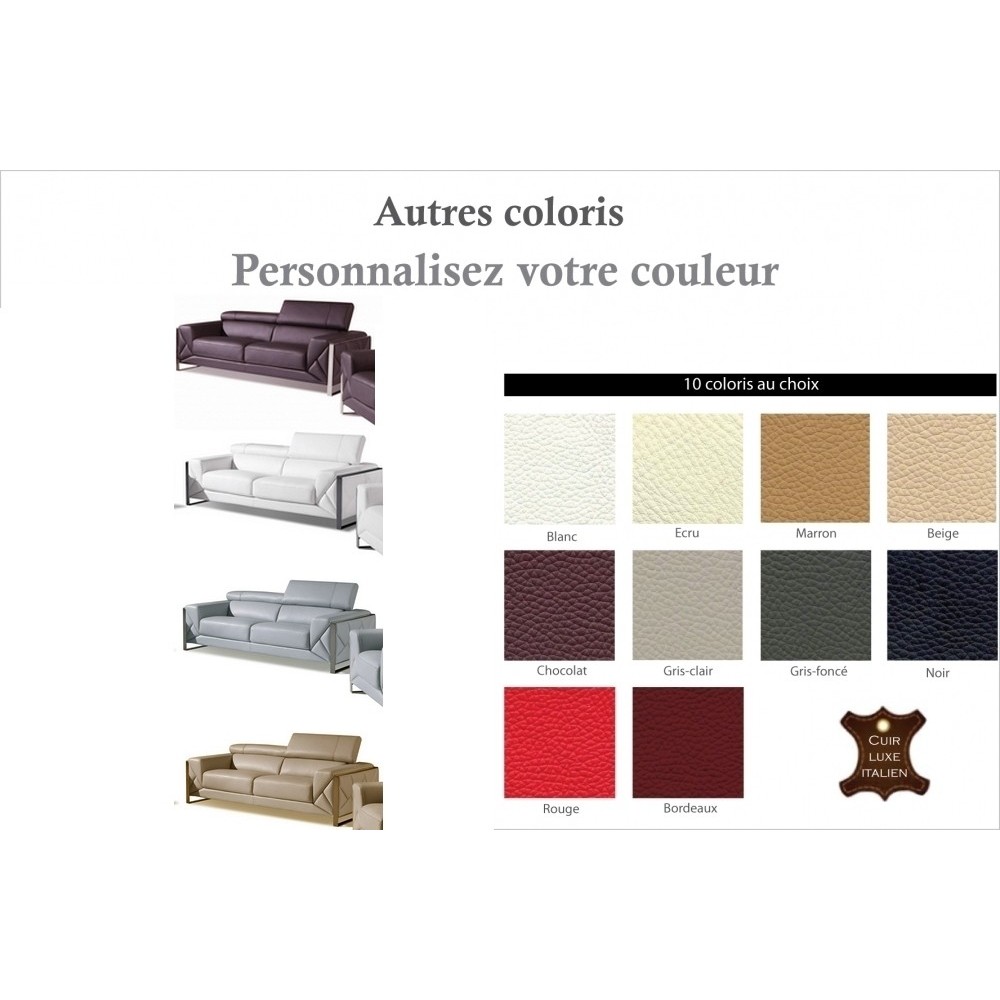 Canapé 3 places en cuir italien vachette DESIGNO couleur personnalisée Canapé 3 places en cuir italien vachette DESIGNO couleur personnalisée