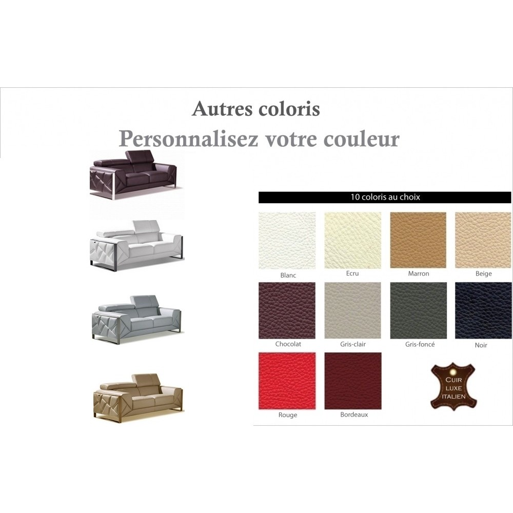 Canapé 2 places en cuir italien vachette DESIGNO couleur personnalisée Canapé 2 places en cuir italien vachette DESIGNO couleur personnalisée