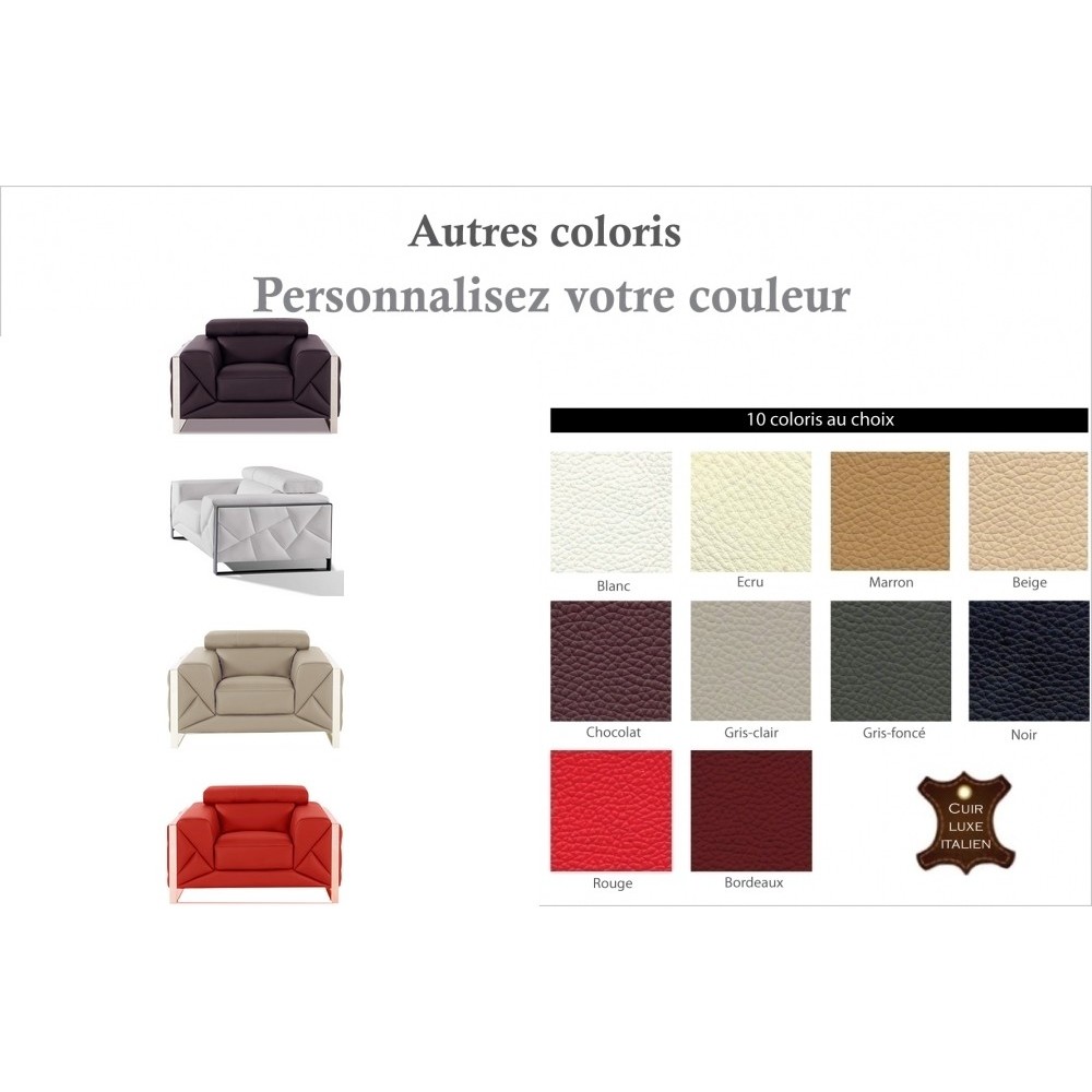 Fauteuil 1 place en cuir italien vachette DESIGNO couleur personnalisée Fauteuil 1 place en cuir italien vachette DESIGNO couleur personnalisée