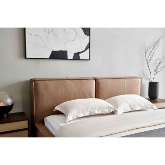 Lit design en cuir de luxe BOLOGNA, avec sommier à lattes, marron, 140x200