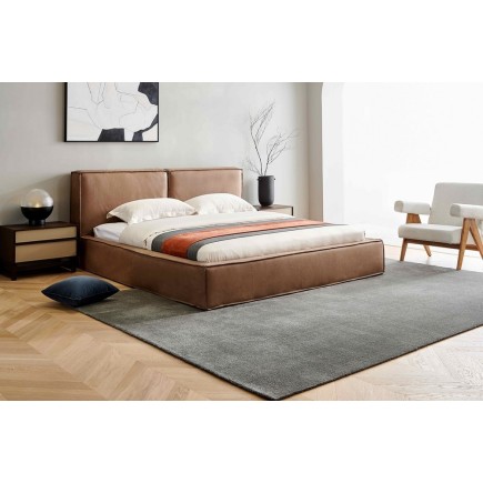 Lit design en curi de luxe BOLOGNA, avec sommier à lattes, marron, 160x200