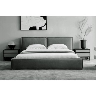 Lit design en cuir de luxe BOLOGNA, avec sommier à lattes, gris foncé, 140x200