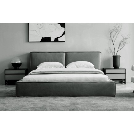 Lit design en cuir de luxe BOLOGNA, avec sommier à lattes, gris foncé, 180x200