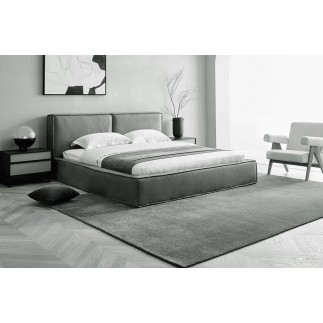 Lit design en cuir de luxe BOLOGNA, avec sommier à lattes, gris foncé, 180x200