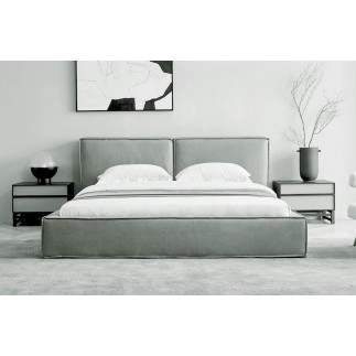 Lit design en cuir de luxe BOLOGNA, avec sommier à lattes, gris, 180x200
