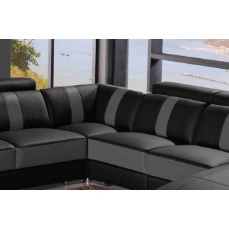 Canapé d'angle cuir buffle italien 7/8 places , LEONARDO, couleur noir et gris foncé, angle gauche