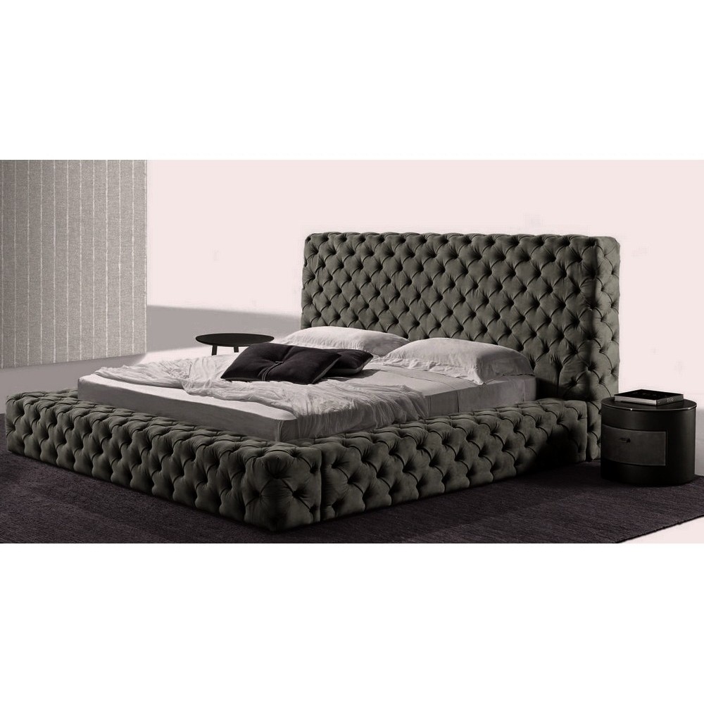 Lit design en cuir de luxe ZURICH, avec sommier à lattes, gris foncé, 140x200 Lit design en cuir de luxe ZURICH, avec sommier à lattes, gris foncé, 140x200