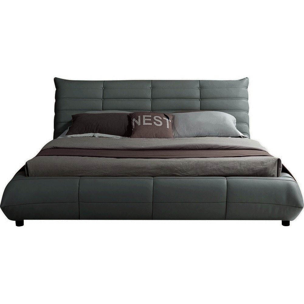 Lit design en cuir de luxe BERTO, avec sommier à lattes offert, gris foncé, 180x200 Lit design en cuir de luxe BERTO, avec sommier à lattes offert, gris foncé, 180x200