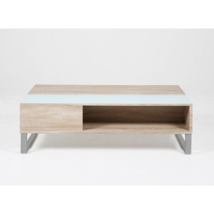 Table basse design réglage en hauteur, en bois clair et verre, AVENA
