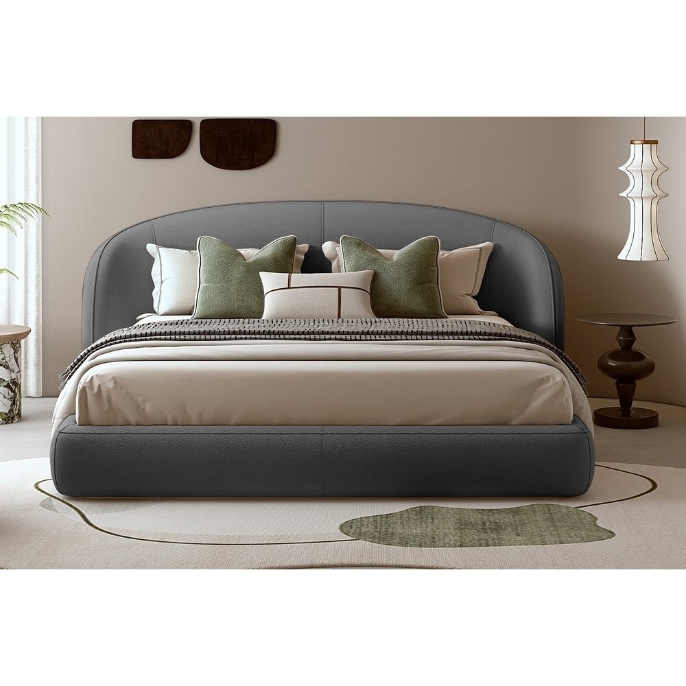 Lit design en cuir de luxe LUXO, avec sommier à lattes offert, gris foncé, 140x200 Lit design en cuir de luxe LUXO, avec sommier à lattes offert, gris foncé, 140x200